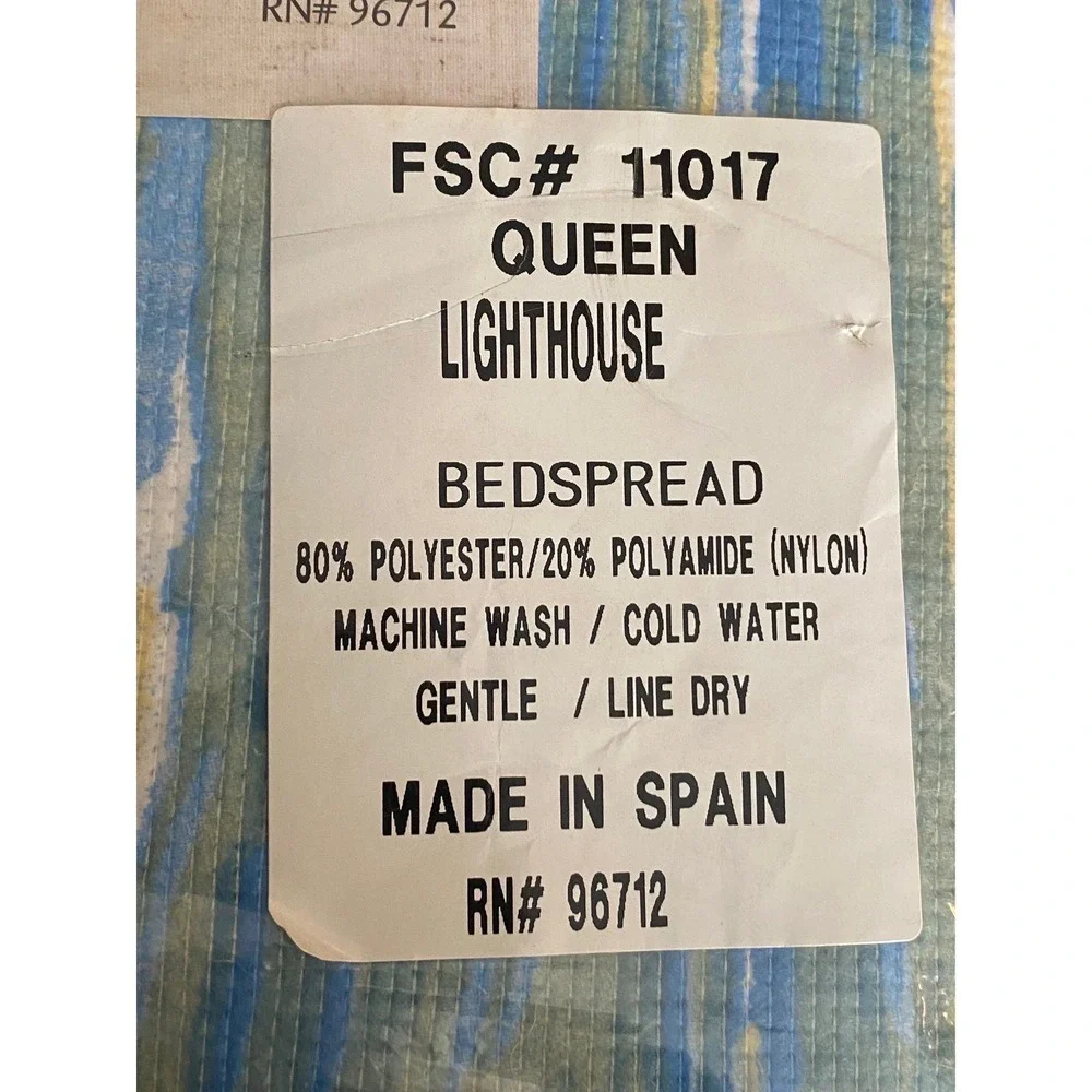 FSC Lighthouse Bedspread Queen Blue NWT Nautical Scenic‎ Made in Spain 11017